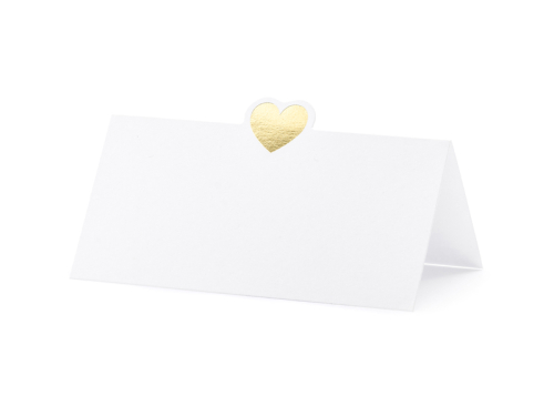 Vietu kartītes - sirds, zelta, 10x5cm (1 gab. / 10 gab.)