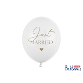 Balloons 30cm, Just Married, Pastel Pure White (1 pkt / 6 pc.)