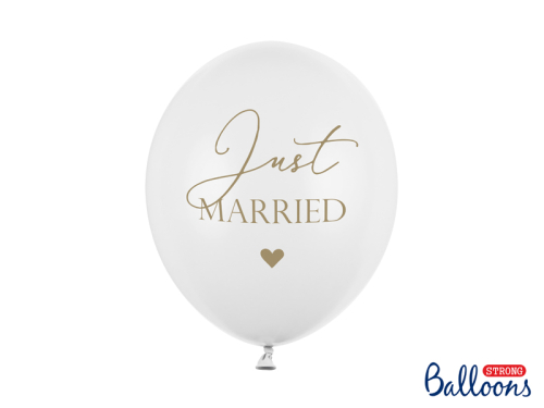 Balloons 30cm, Just Married, Pastel Pure White (1 pkt / 6 pc.)