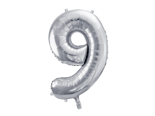 Folija balonu numurs '' 9 '', 86cm, sudrabs