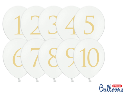Balloons 30cm, Numbers, mix, Pastel Pure White (1 pkt / 10 pc.)