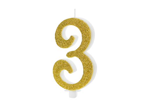 Birthday candle Number 3, gold, 10cm