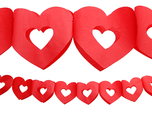 Tissue paper garland Hearts, red, 3m Tissue paper garland Hearts, red, 3m