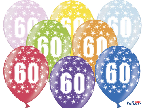 Balloons 30cm, 60th Birthday, Metallic Mix (1 pkt / 50 pc.)