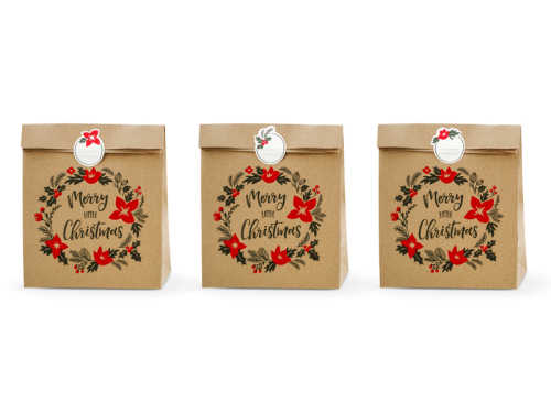 Подарочные пакеты Merry Little Christmas, крафт, 25x11x27см (1 упаковка / 3 шт.)