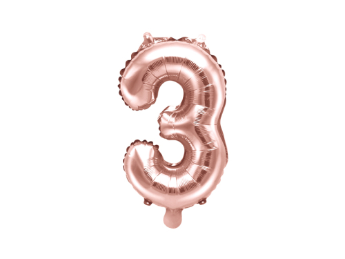Folija balona numurs &quot;3&quot;, 35 cm, rozā zelts