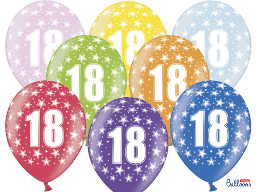 Balloons 30cm, 18th Birthday, Metallic Mix (1 pkt / 50 pc.)