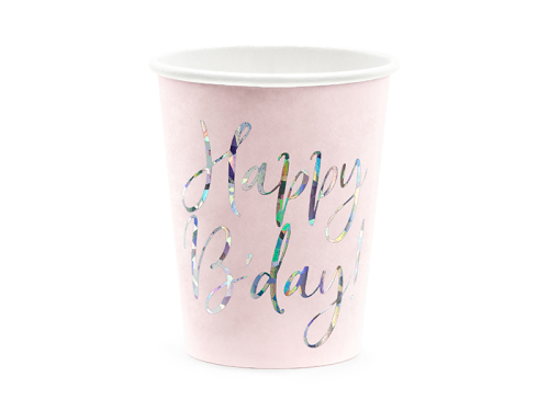 Чашки Happy B&amp;#39;day !, светло-розовая пудра, 220мл (1 упаковка / 6 шт.)
