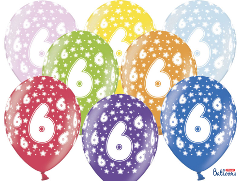 Balloons 30cm, 6th Birthday, Metallic Mix (1 pkt / 50 pc.)