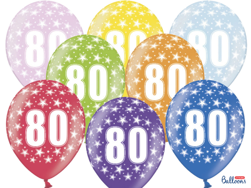 Balloons 30cm, 80th Birthday, Metallic Mix (1 pkt / 50 pc.)
