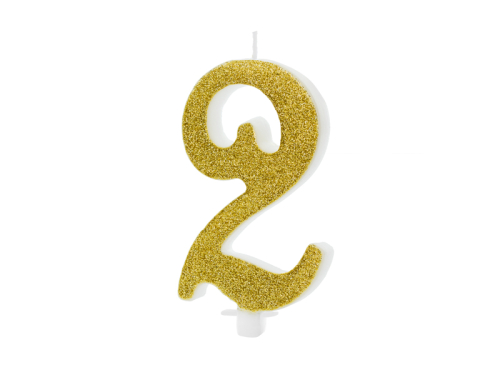 Birthday candle Number 2, gold, 10cm