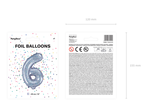 Folija balona numurs &quot;6&quot;, 35 cm, hologrāfisks