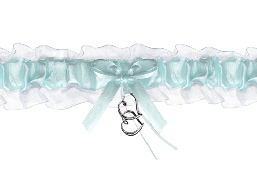 Chiffon garter with hearts, sky-blue