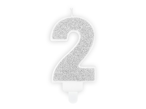 Birthday candle Number 2, silver, 7cm Birthday candle Number 2, silver, 7cm