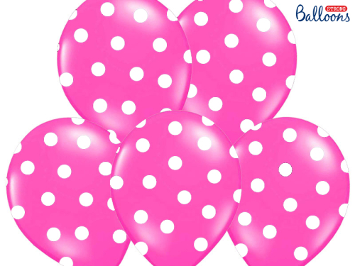 Воздушные шары 30см, в горошек, пастельные ярко-розовые (1 шт. / 50 шт.)