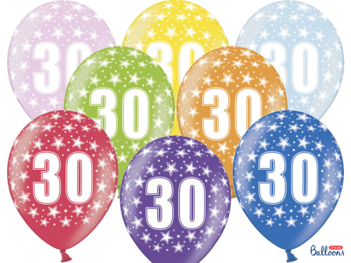 Balloons 30cm, 30th Birthday, Metallic Mix (1 pkt / 50 pc.)