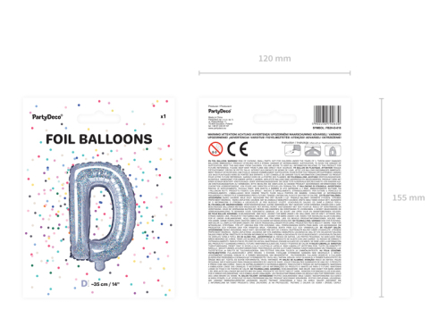 Folija balona burts &quot;D&quot;, 35 cm, hologrāfisks