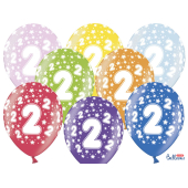 Balloons 30cm, 2nd Birthday, Metallic Mix (1 pkt / 50 pc.)