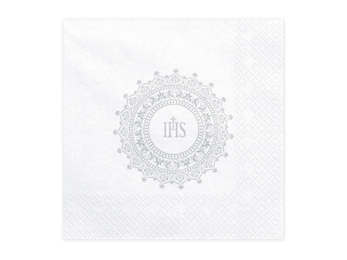Napkins First Communion - IHS, 33x33cm, silver (1 pkt / 20 pc.)