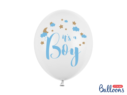 Balloons 30cm, It's a Boy, Pastel Pure White (1 pkt / 6 pc.)