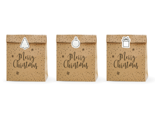 Подарочные пакеты Merry Christmas, крафт, 25x11x27см (1 упаковка / 3 шт.)