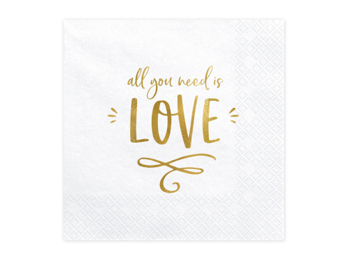 Салфетки - All you need is love, белые, 33x33см (1 упаковка / 20 шт.) Салфетки - All you need is love, белые, 33x33см (1 упаковка / 20 шт.)