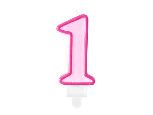 Dzimšanas dienas svece numur 1, rozā, 7cm