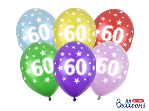 Balloons 30cm, 60th Birthday, Metallic Mix (1 pkt / 6 pc.)