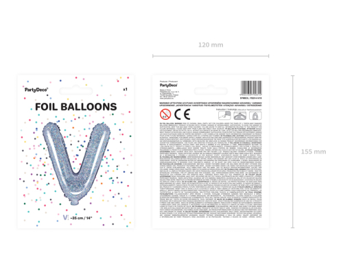 Folija balona burts &quot;V&quot;, 35 cm, hologrāfisks