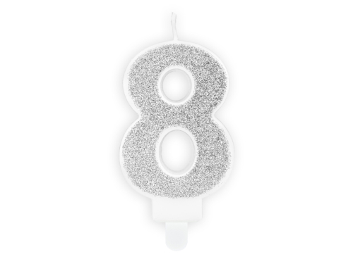 Dzimšanas dienas svece Nr. 8, sudraba, 7 cm Dzimšanas dienas svece Nr. 8, sudraba, 7 cm