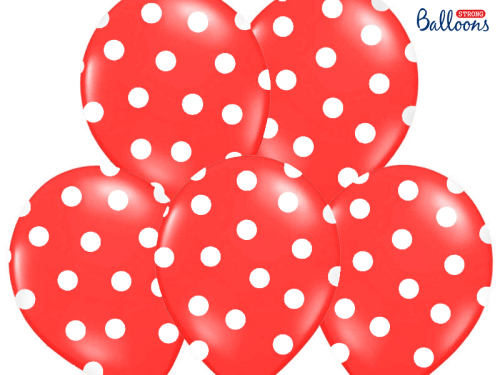 Baloni 30 cm, punktiņi, pasteļkrāsas magoņu sarkans (1 gab. / 50 gab.)