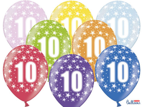 Balloons 30cm, 10th Birthday, Metallic Mix (1 pkt / 50 pc.)