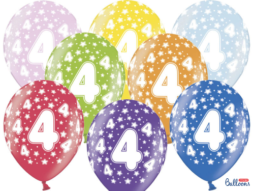 Balloons 30cm, 4th Birthday, Metallic Mix (1 pkt / 50 pc.)