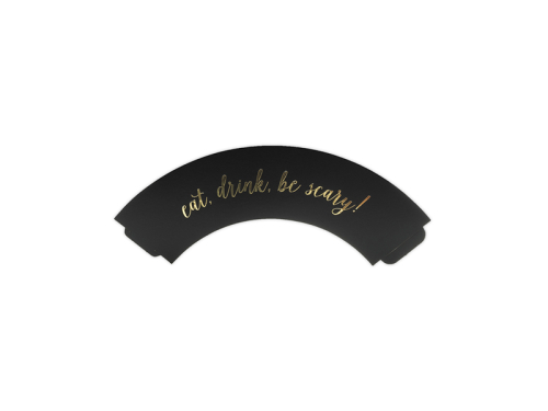 Cupcake wrappers Trick or Treat  - Eat, drink, be scary!, black, 4.8x7.6x4.6cm (1 pkt / 6 pc.)