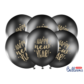 Balloons 30cm, Happy New Year, Pastel Black (1 pkt / 50 pc.)