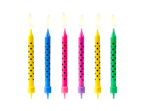 Dzimšanas dienas sveces Dots, mix, 6,5cm (1 gab. / 6 gab.)