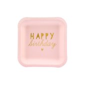 Тарелка Happy Birthday, светло-розовая, 14х14 см. (1 шт. / 6 шт.)