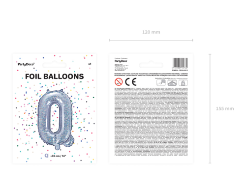 Folija balona burts &quot;Q&quot;, 35 cm, hologrāfisks