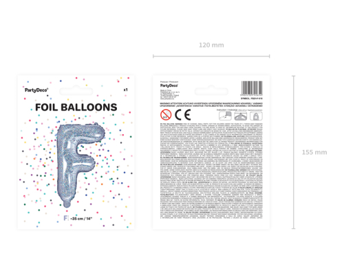 Folija balona burts "F", 35 cm, hologrāfisks