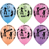 Apdrukāts lateksa balons"with overprint " Disco ", fluorine mix (30 cm)