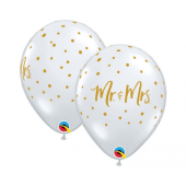 Apdrukāts lateksa balons Mr. & Mrs. gold dots (30 cm)