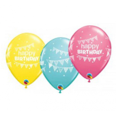 Apdrukāts lateksa balons Happy Birthday Pennants & Dots (30 cm)