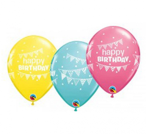 Apdrukāts lateksa balons Happy Birthday Pennants & Dots (30 cm)