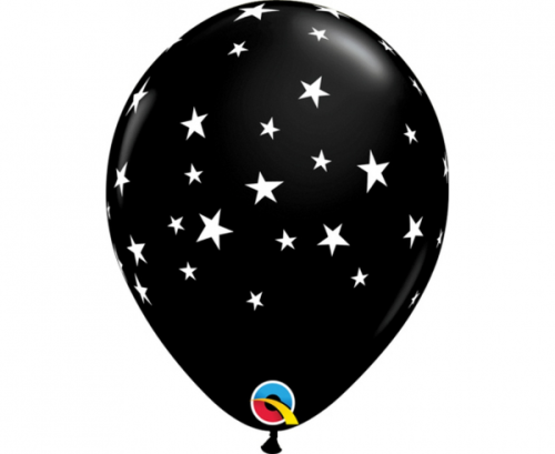 Apdrukāts lateksa balons Contempo Stars, black (30 cm)