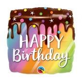 Воздушный шар из фольги 45 см SQR Birthday rainbow cake