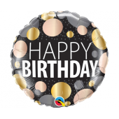 Воздушный шар из фольги 45 см Happy birthday, metallic dots