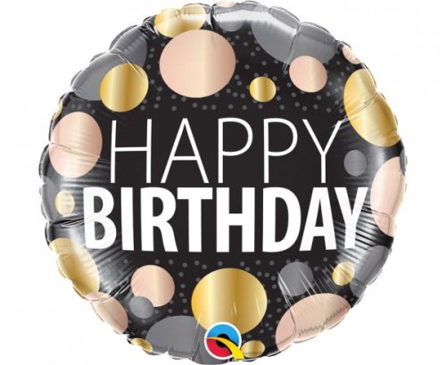 Воздушный шар из фольги 45 см Happy birthday, metallic dots