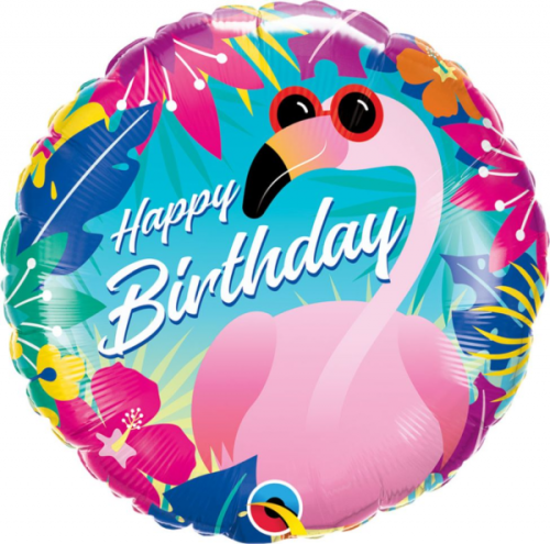 Воздушный шар из фольги 45 см HRT Happy Birthday - Flamingo