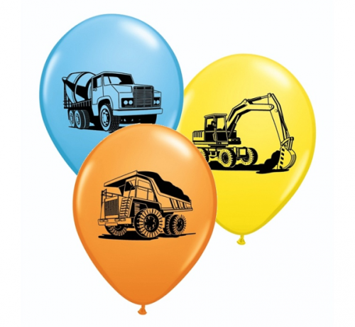 Apdrukāts lateksa balons"with overprint." Excavator and other vehicles " (30 см)