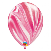 Apdrukāts lateksa balons, pastel SuperAgate red-white. (30 cm)